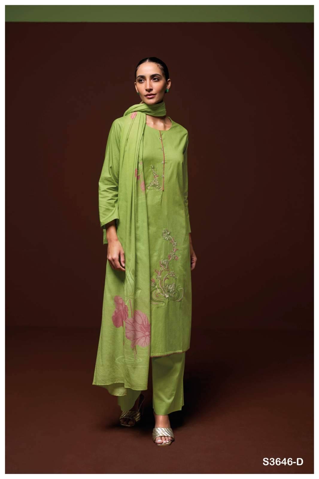 Falisha-3646 By Ganga Fashion 3646-A To 3646-D Series Beautiful Festive Suits Colorful Stylish Fancy Casual Wear & Ethnic Wear Pure Cotton Dresses At Wholesale Price