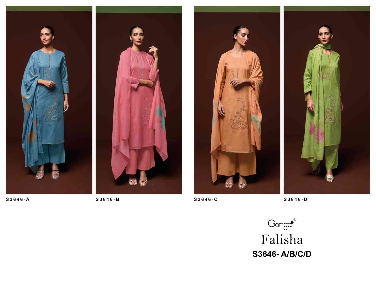 Falisha-3646 By Ganga Fashion 3646-A To 3646-D Series Beautiful Festive Suits Colorful Stylish Fancy Casual Wear & Ethnic Wear Pure Cotton Dresses At Wholesale Price