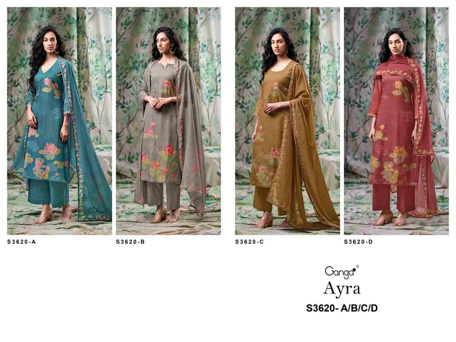 Ayra-3620 By Ganga Fashion 3620-A To 3620-D Series Beautiful Festive Suits Colorful Stylish Fancy Casual Wear & Ethnic Wear Pure Mal Dresses At Wholesale Price