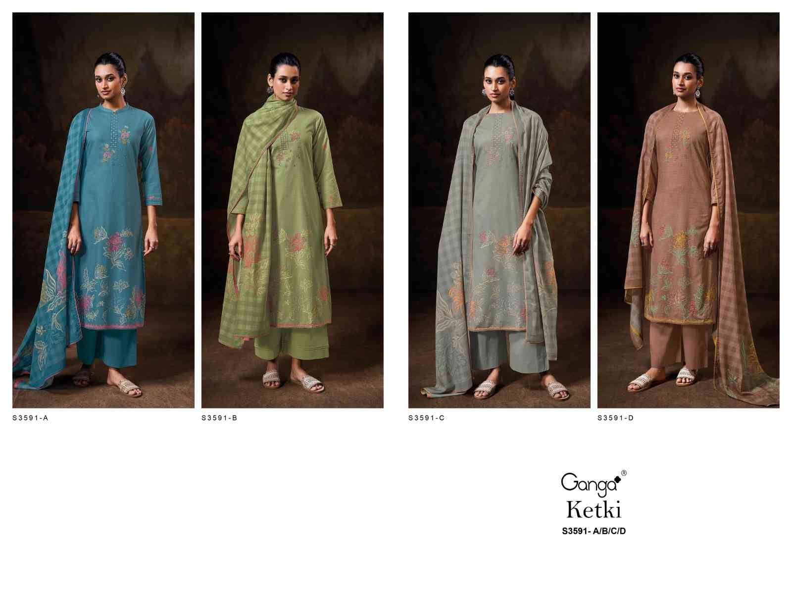 Ketki-3591 By Ganga Fashion 3591-A To 3591-D Series Beautiful Festive Suits Colorful Stylish Fancy Casual Wear & Ethnic Wear Pure Cotton Dresses At Wholesale Price