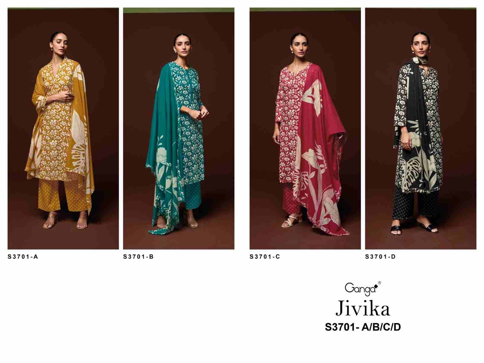 Jivika-3701 By Ganga Fashion 3701-A To 3701-D Series Beautiful Festive Suits Colorful Stylish Fancy Casual Wear & Ethnic Wear Pure Cotton Dresses At Wholesale Price