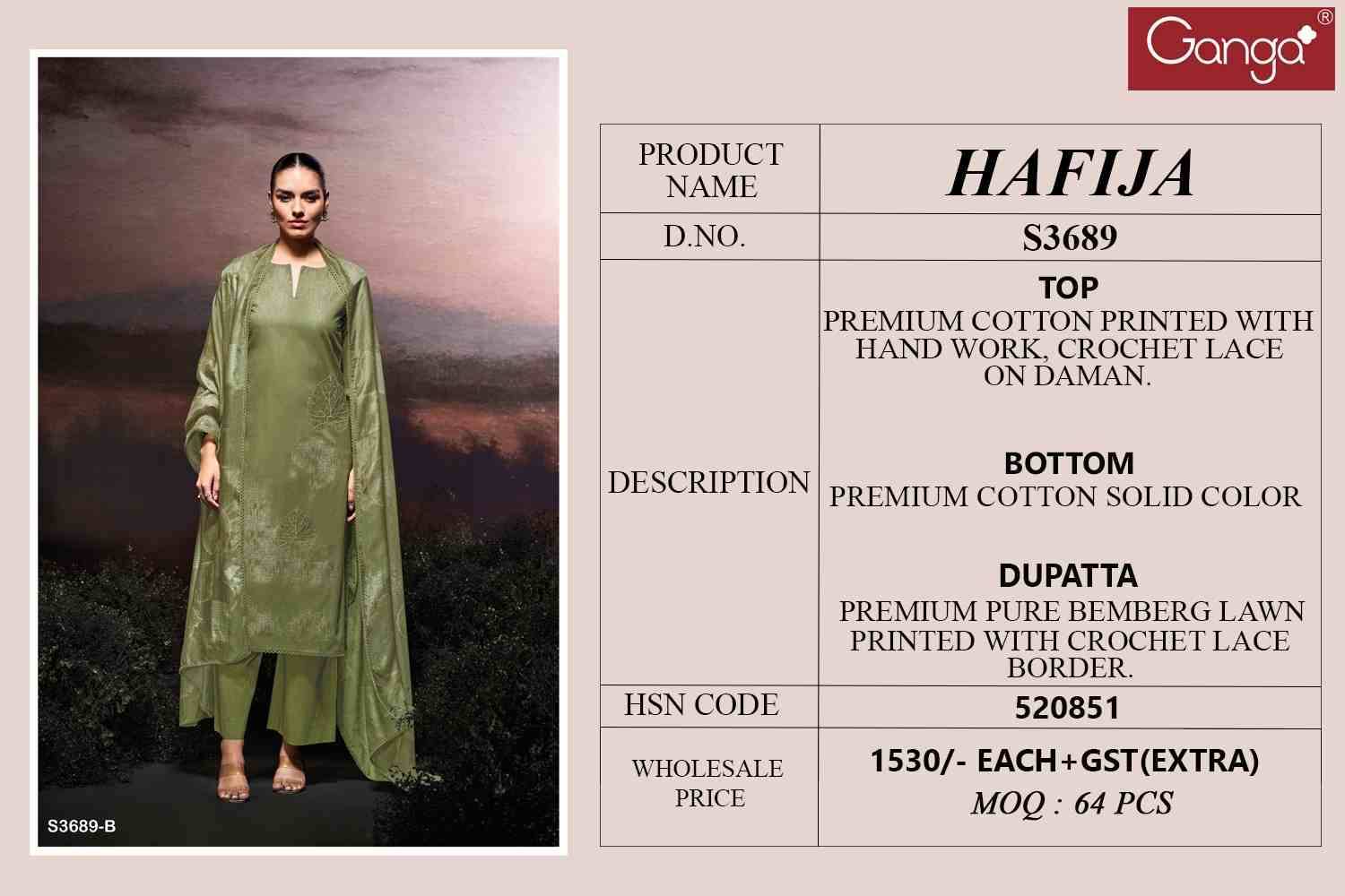 Hafija-3689 By Ganga Fashion 3689-A To 3689-D Series Beautiful Festive Suits Colorful Stylish Fancy Casual Wear & Ethnic Wear Pure Cotton Dresses At Wholesale Price