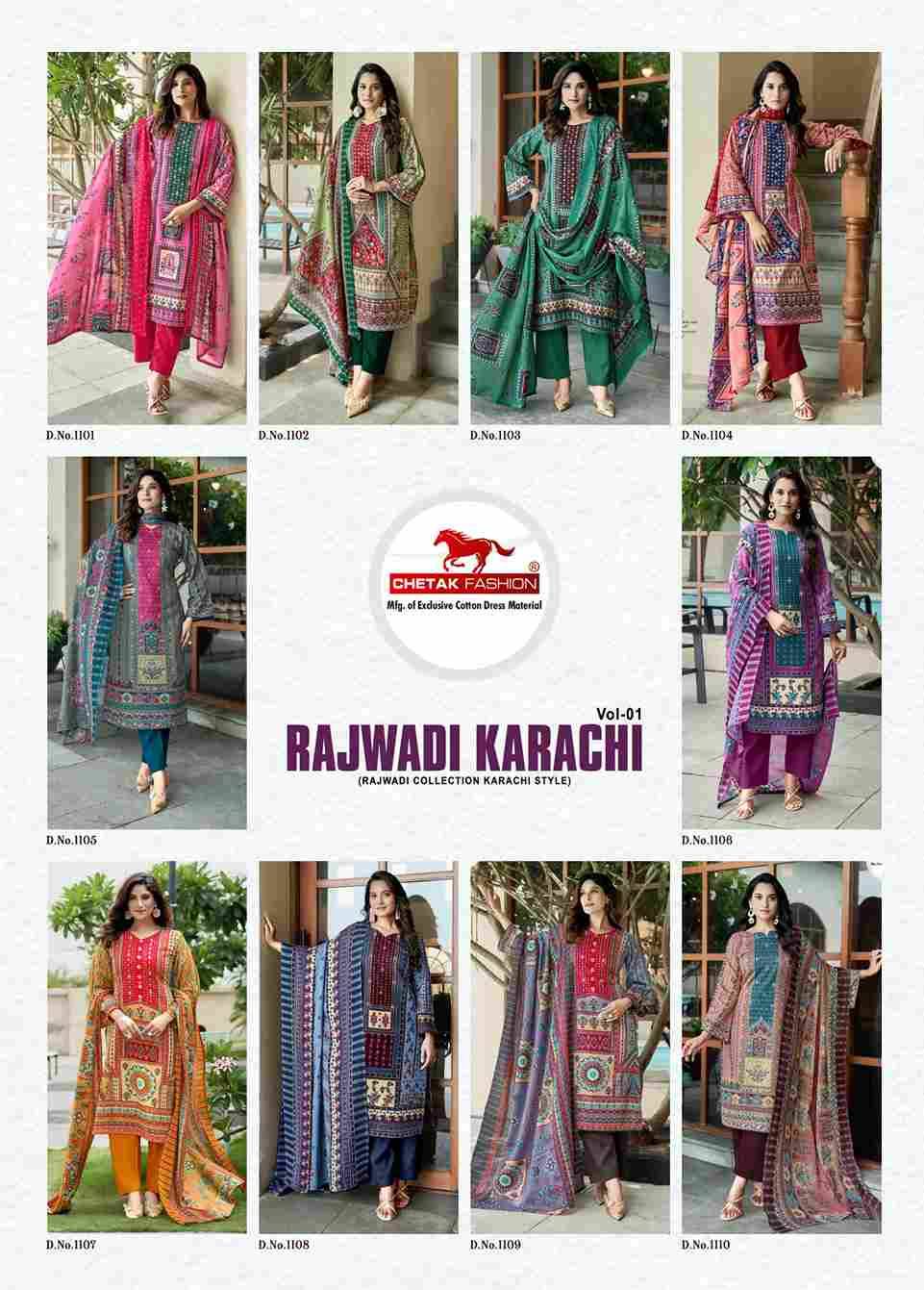Rajwadi Karachi Vol-1 By Chetak Fashion 1101 To 1110 Series Beautiful Festive Suits Colorful Stylish Fancy Casual Wear & Ethnic Wear Cotton Print Dresses At Wholesale Price