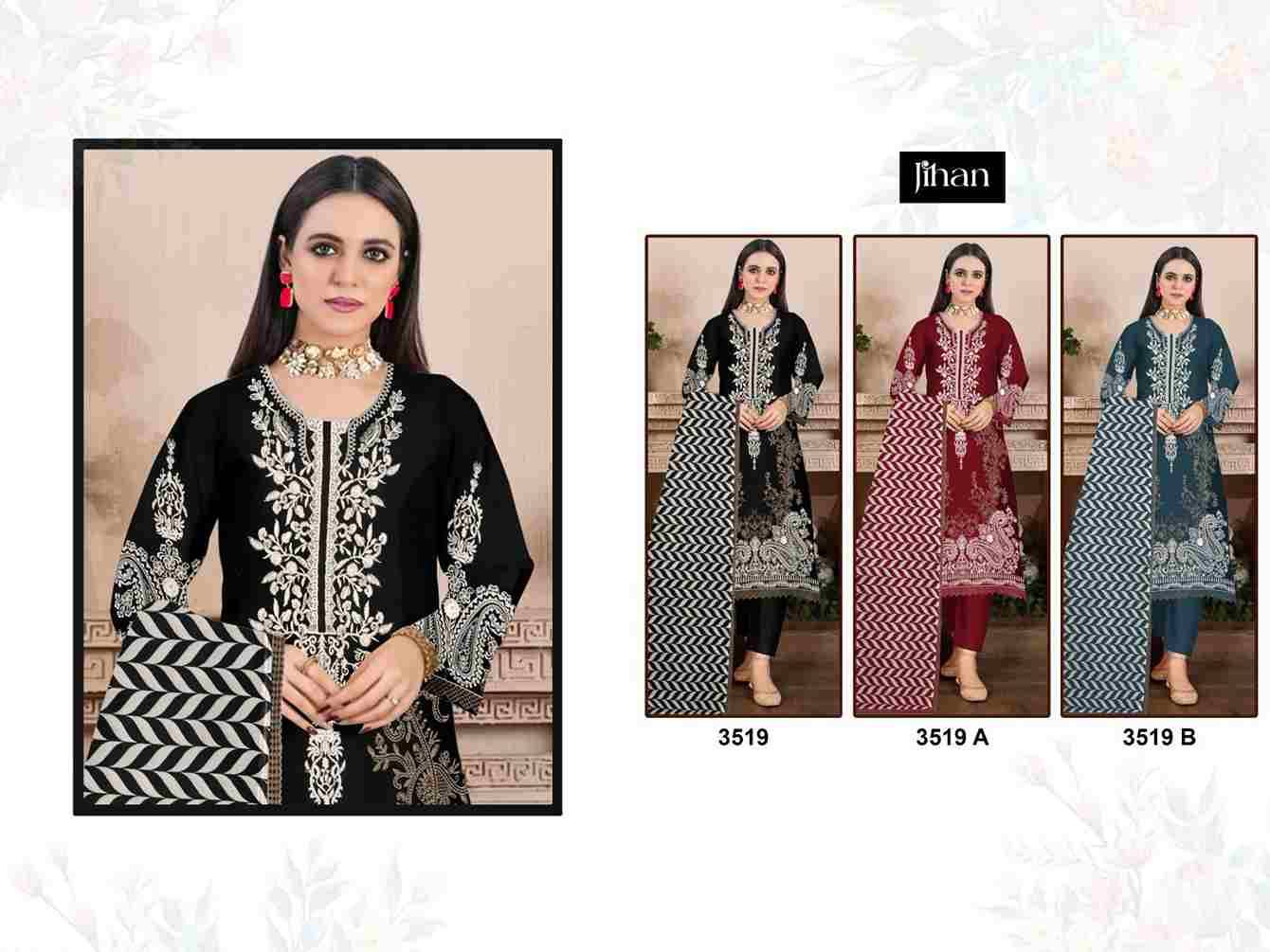 Jihan 3519 Colours By Jihan 3519 To 3519-B Series Designer Pakistani Suits Beautiful Fancy Stylish Colorful Party Wear & Occasional Wear Pure Rayon Cotton Dresses At Wholesale Price