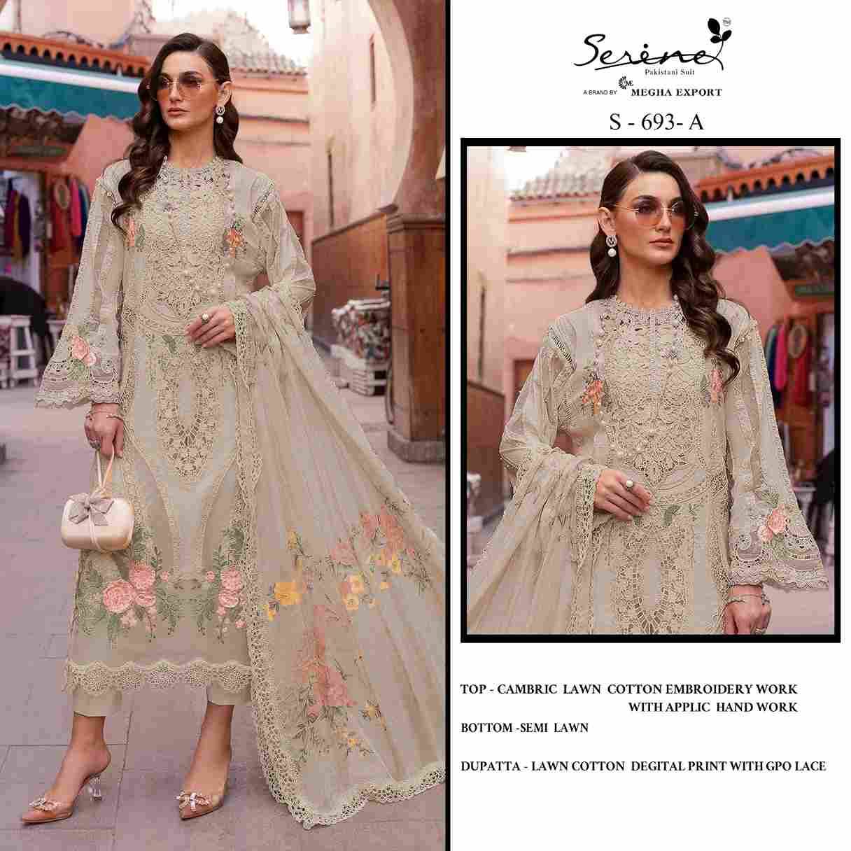 Serene Hit Design S-693 Colours By Serene S-693-A To S-693-D Series Designer Pakistani Suits Beautiful Fancy Colorful Stylish Party Wear & Occasional Wear Cambric Lawn Cotton Embroidered Dresses At Wholesale Price