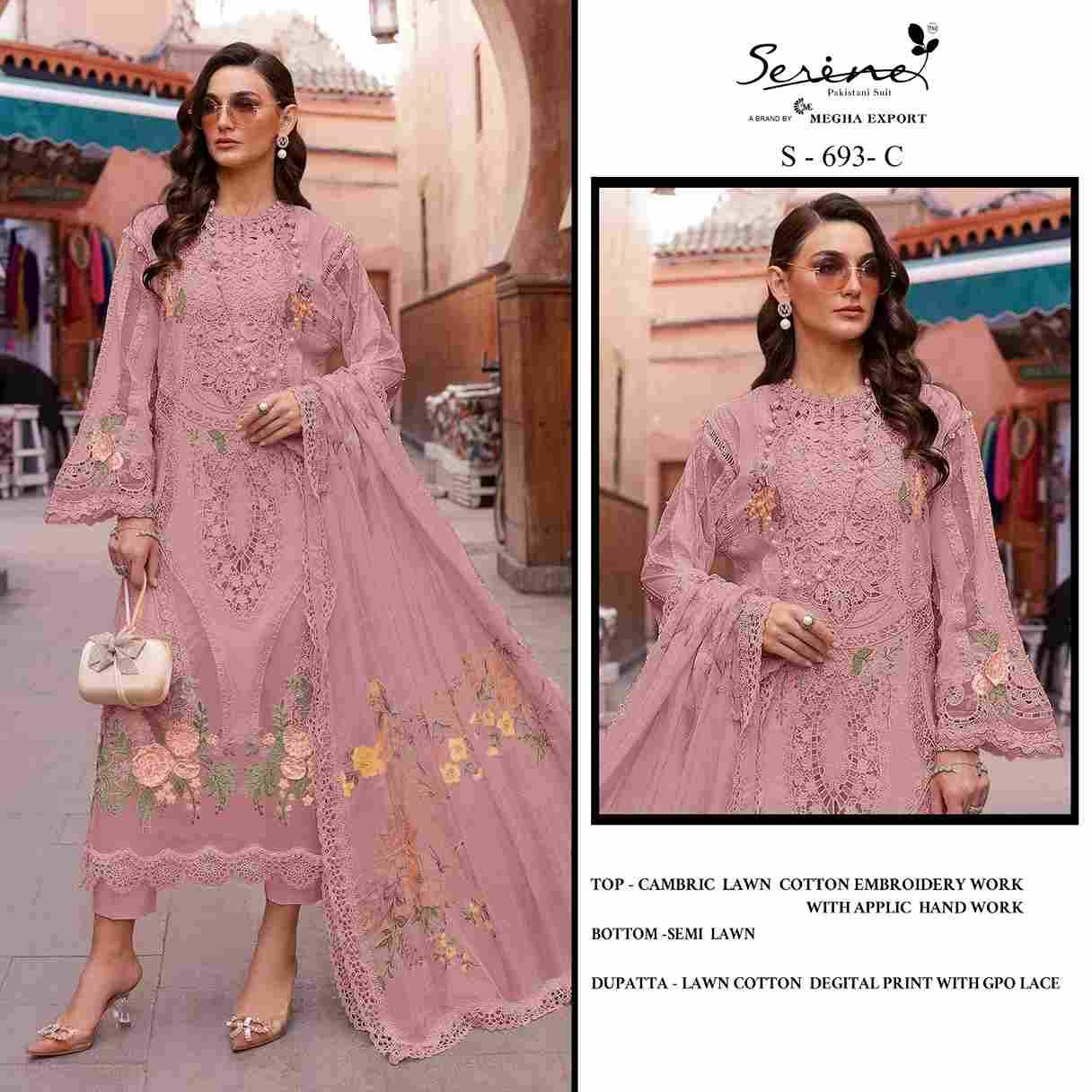 Serene Hit Design S-693 Colours By Serene S-693-A To S-693-D Series Designer Pakistani Suits Beautiful Fancy Colorful Stylish Party Wear & Occasional Wear Cambric Lawn Cotton Embroidered Dresses At Wholesale Price