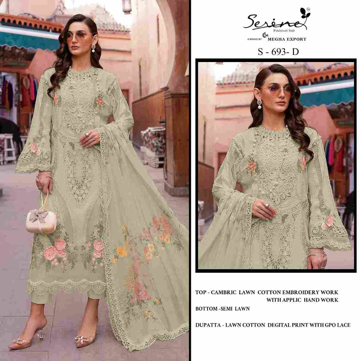 Serene Hit Design S-693 Colours By Serene S-693-A To S-693-D Series Designer Pakistani Suits Beautiful Fancy Colorful Stylish Party Wear & Occasional Wear Cambric Lawn Cotton Embroidered Dresses At Wholesale Price