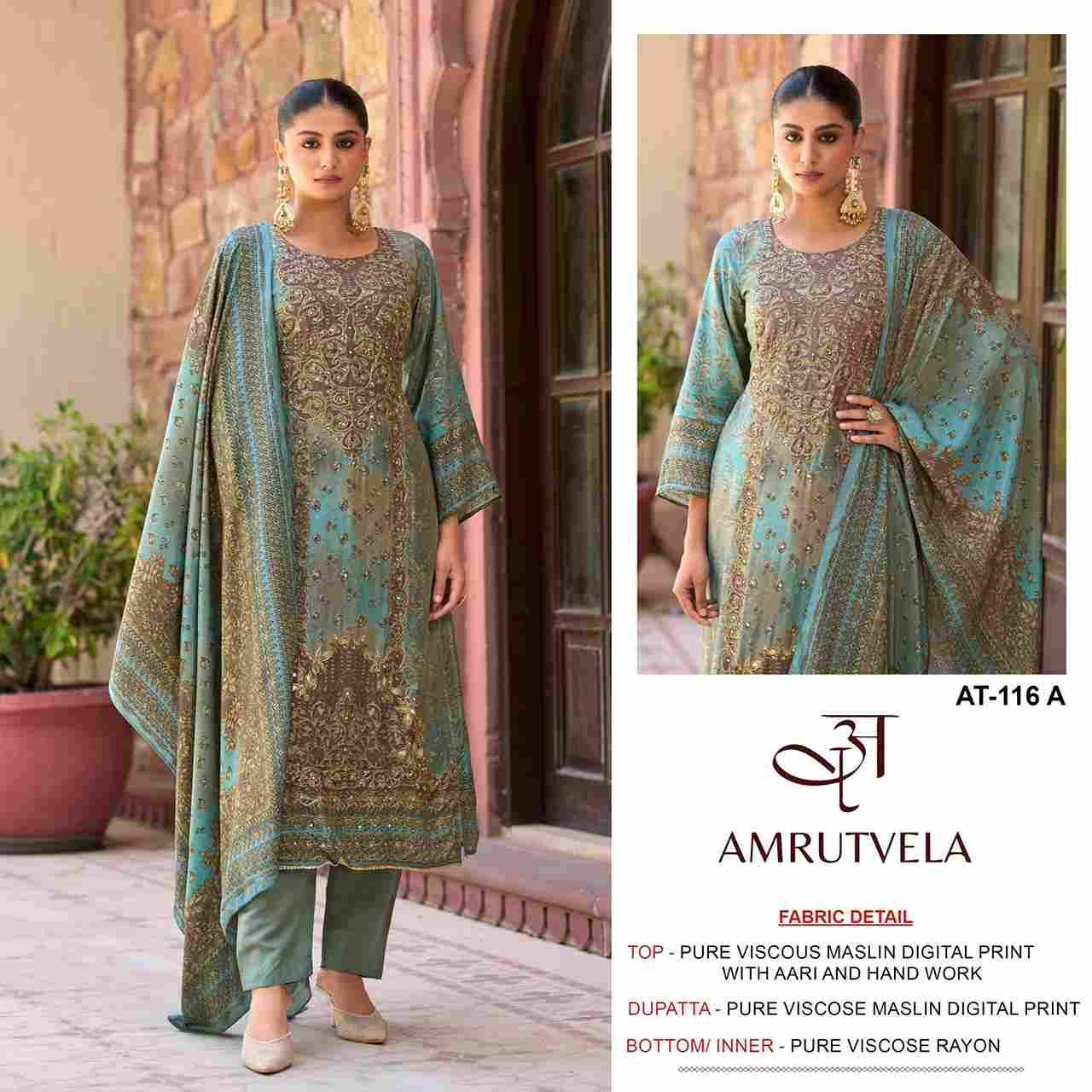 Amrutvela Hit Design AT-116 Colours By Amrutvela AT-116-A To AT-116-D Series Designer Pakistani Suits Collection Beautiful Stylish Fancy Colorful Party Wear & Occasional Wear Viscose Muslin Dresses At Wholesale Price