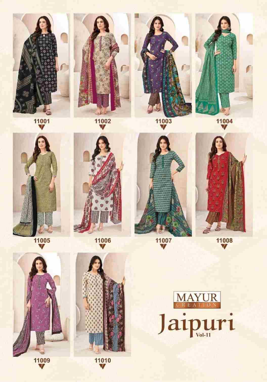 Jaipuri Vol-11 By Mayur Creation 11001 To 11010 Series Beautiful Festive Suits Stylish Fancy Colorful Casual Wear & Ethnic Wear Cotton Print Dresses At Wholesale Price