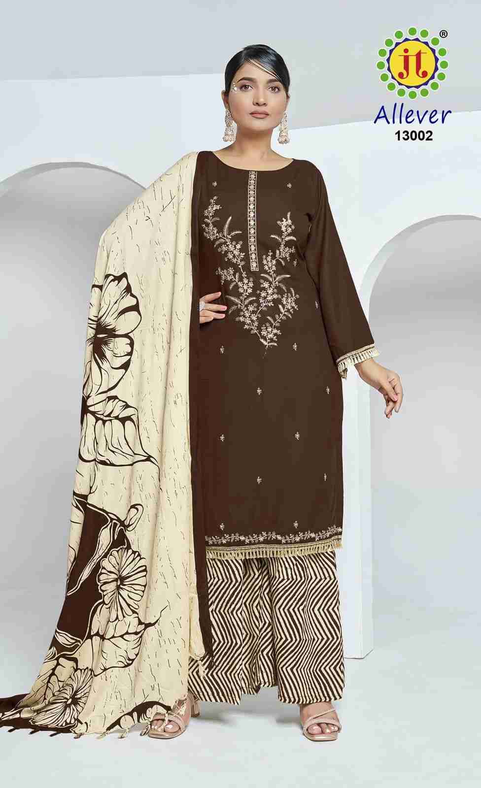 Allever Vol-13 By JT 13001 To 13005 Series Beautiful Festive Suits Colorful Stylish Fancy Casual Wear & Ethnic Wear Rayon Dresses At Wholesale Price