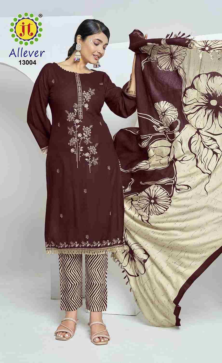 Allever Vol-13 By JT 13001 To 13005 Series Beautiful Festive Suits Colorful Stylish Fancy Casual Wear & Ethnic Wear Rayon Dresses At Wholesale Price