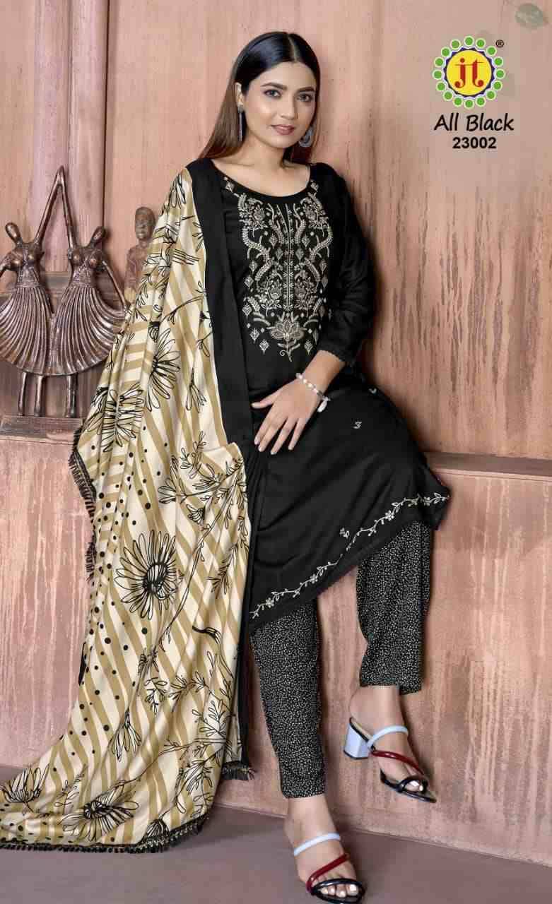 All Black Vol-23 By JT 23001 To 23005 Series Beautiful Festive Suits Colorful Stylish Fancy Casual Wear & Ethnic Wear Rayon Dresses At Wholesale Price