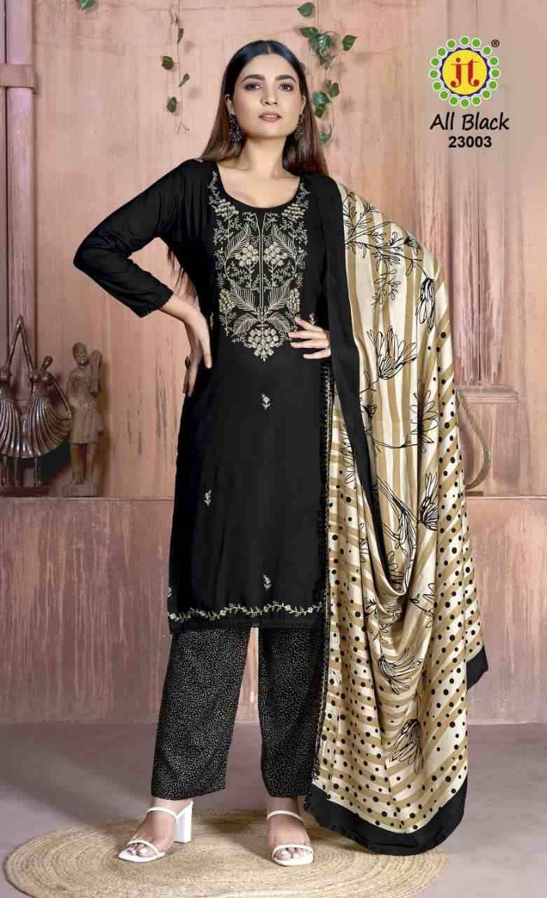 All Black Vol-23 By JT 23001 To 23005 Series Beautiful Festive Suits Colorful Stylish Fancy Casual Wear & Ethnic Wear Rayon Dresses At Wholesale Price