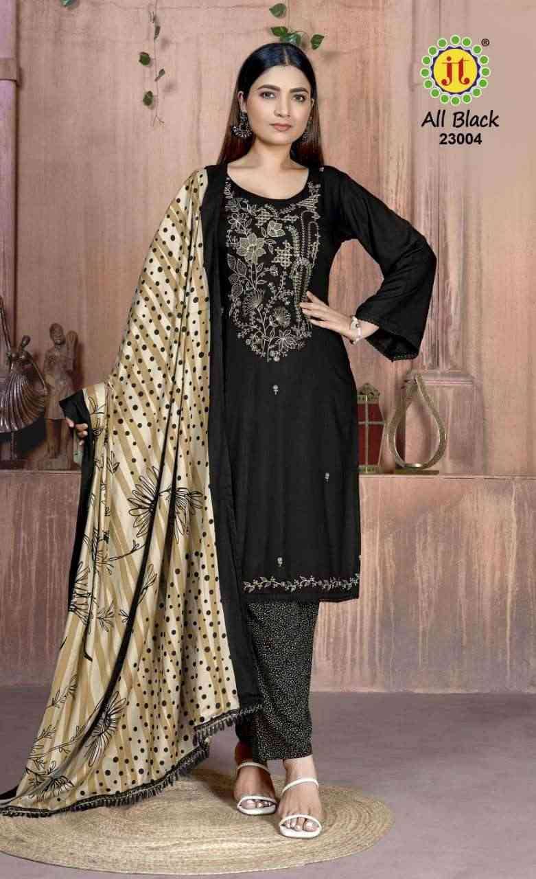 All Black Vol-23 By JT 23001 To 23005 Series Beautiful Festive Suits Colorful Stylish Fancy Casual Wear & Ethnic Wear Rayon Dresses At Wholesale Price