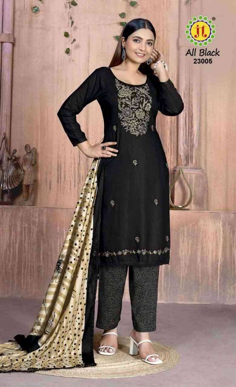 All Black Vol-23 By JT 23001 To 23005 Series Beautiful Festive Suits Colorful Stylish Fancy Casual Wear & Ethnic Wear Rayon Dresses At Wholesale Price