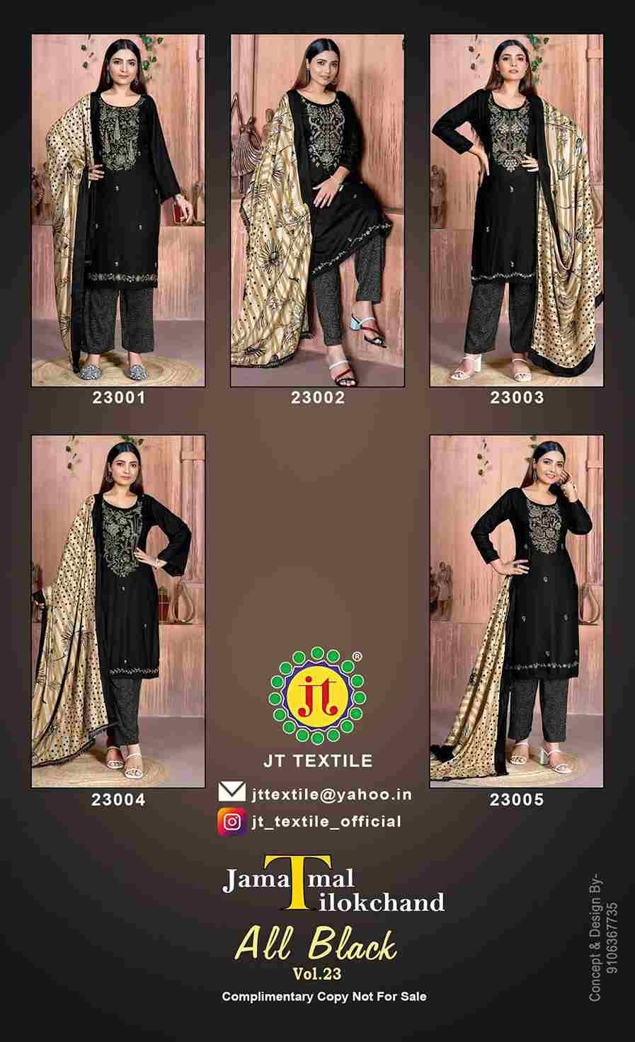 All Black Vol-23 By JT 23001 To 23005 Series Beautiful Festive Suits Colorful Stylish Fancy Casual Wear & Ethnic Wear Rayon Dresses At Wholesale Price