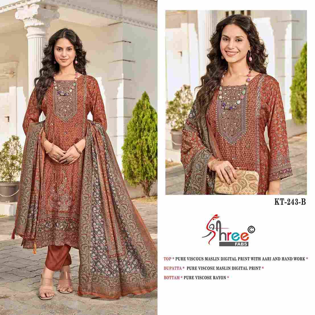 Shree Fabs Hit Design KT-243 Colours By Shree Fabs KT-243 To KT-243-C Series Designer Pakistani Suits Beautiful Fancy Stylish Colorful Party Wear & Occasional Wear Pure Viscose Muslin Embroidery Dresses At Wholesale Price