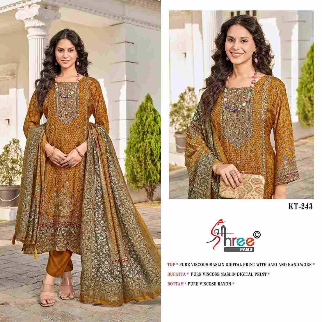Shree Fabs Hit Design KT-243 Colours By Shree Fabs KT-243 To KT-243-C Series Designer Pakistani Suits Beautiful Fancy Stylish Colorful Party Wear & Occasional Wear Pure Viscose Muslin Embroidery Dresses At Wholesale Price