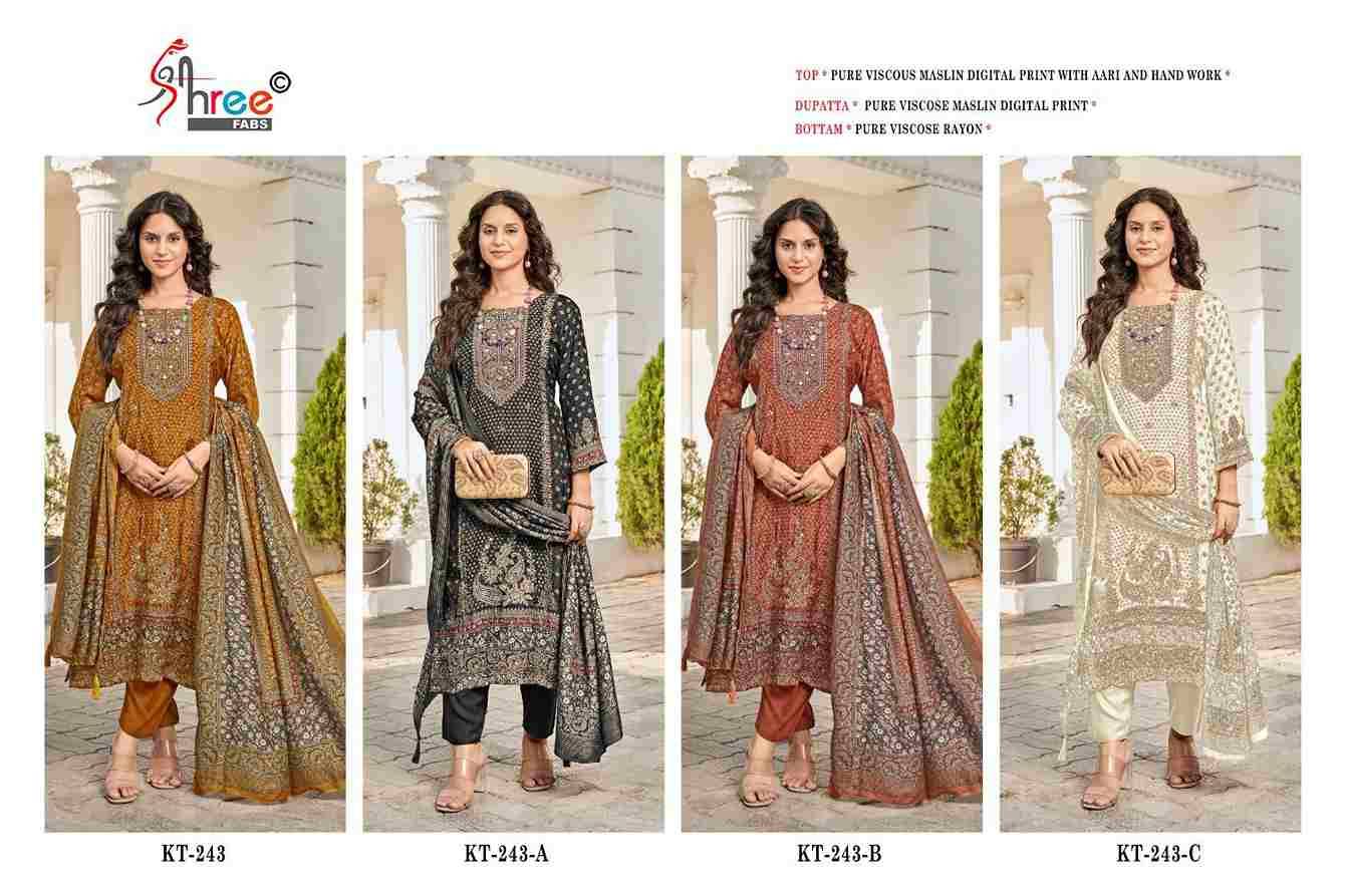 Shree Fabs Hit Design KT-243 Colours By Shree Fabs KT-243 To KT-243-C Series Designer Pakistani Suits Beautiful Fancy Stylish Colorful Party Wear & Occasional Wear Pure Viscose Muslin Embroidery Dresses At Wholesale Price
