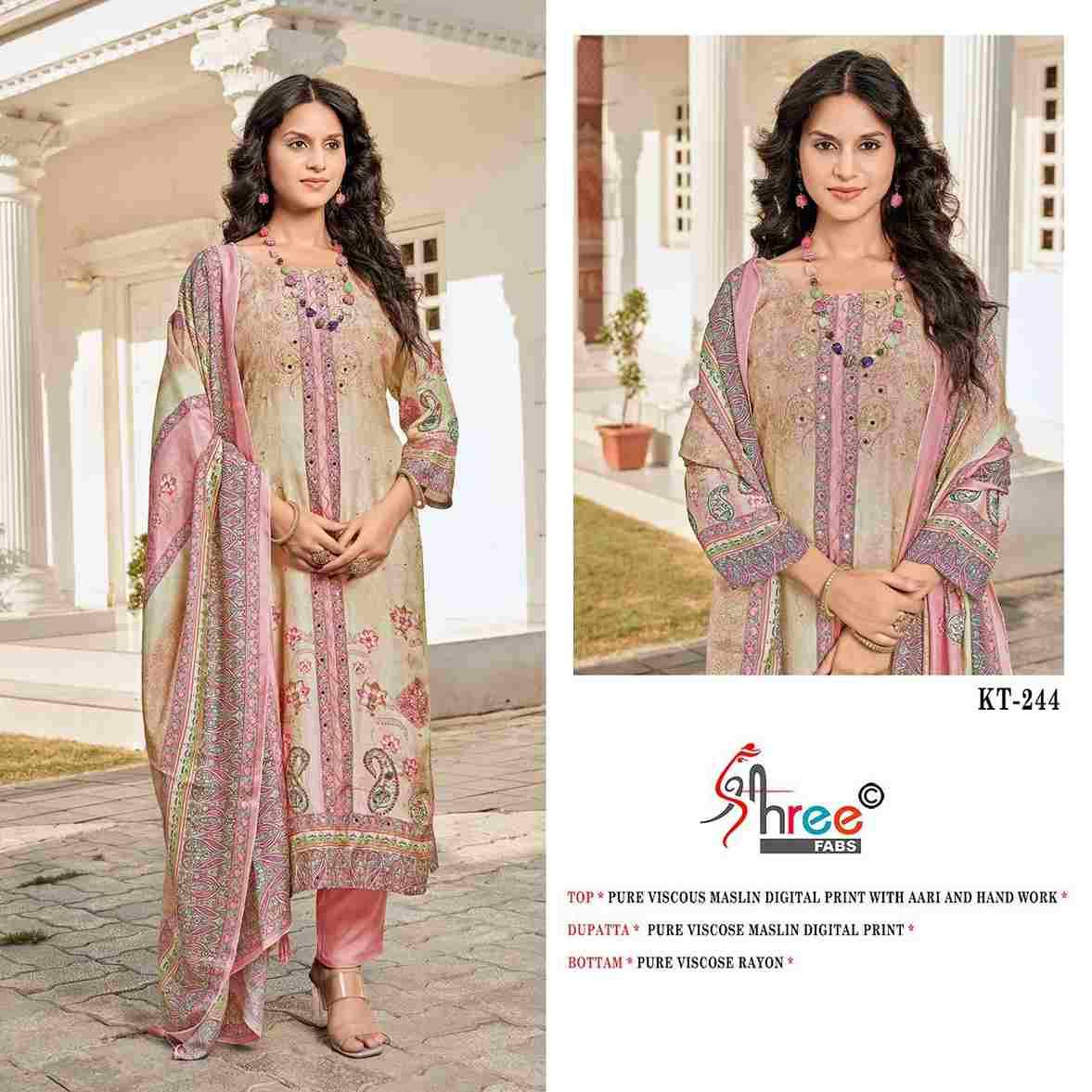 Shree Fabs Hit Design KT-244 Colours By Shree Fabs KT-244 To KT-244-C Series Designer Pakistani Suits Beautiful Fancy Stylish Colorful Party Wear & Occasional Wear Pure Viscose Muslin Embroidery Dresses At Wholesale Price