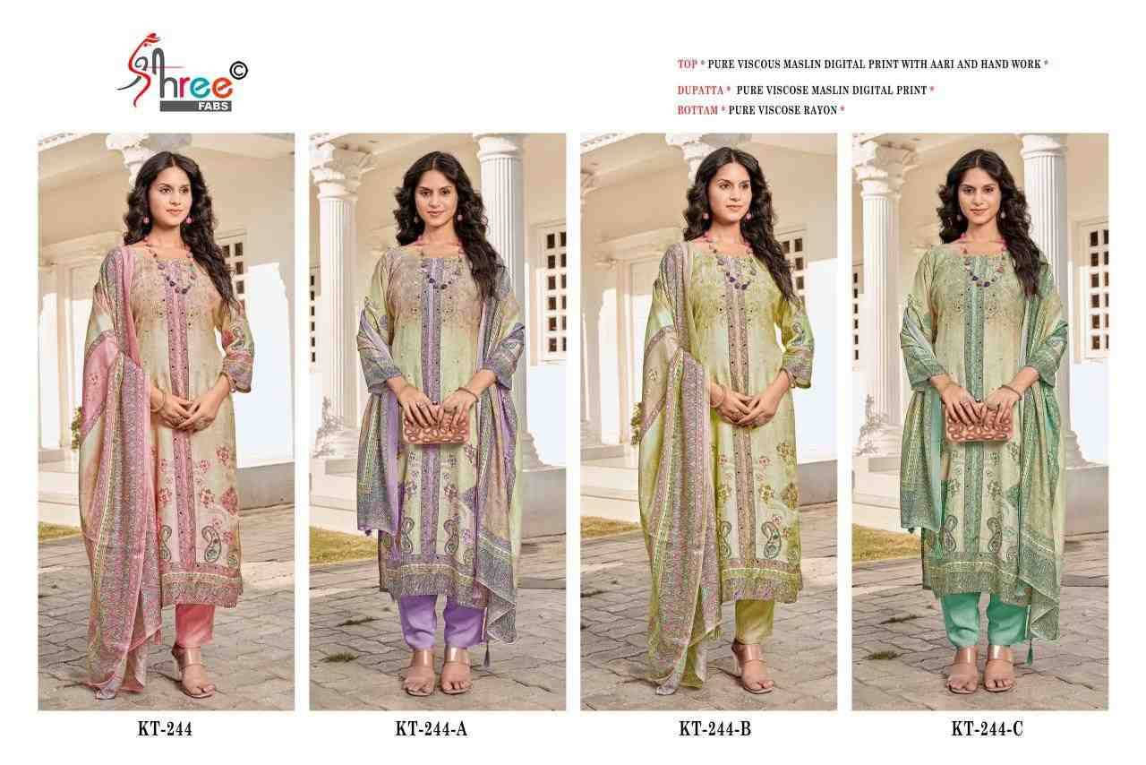Shree Fabs Hit Design KT-244 Colours By Shree Fabs KT-244 To KT-244-C Series Designer Pakistani Suits Beautiful Fancy Stylish Colorful Party Wear & Occasional Wear Pure Viscose Muslin Embroidery Dresses At Wholesale Price