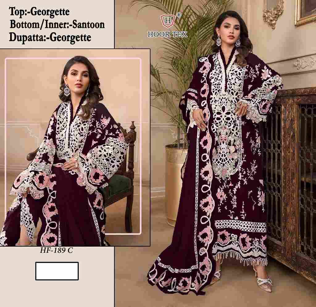 Hoor Tex Hit Design HF-189 Colours By Hoor Tex HF-189-A To HF-189-I Series Designer Festive Pakistani Suits Collection Beautiful Stylish Fancy Colorful Party Wear & Occasional Wear Heavy Georgette Embroidered Dresses At Wholesale Price