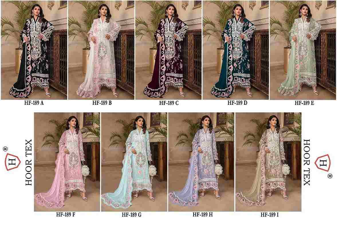 Hoor Tex Hit Design HF-189 Colours By Hoor Tex HF-189-A To HF-189-I Series Designer Festive Pakistani Suits Collection Beautiful Stylish Fancy Colorful Party Wear & Occasional Wear Heavy Georgette Embroidered Dresses At Wholesale Price