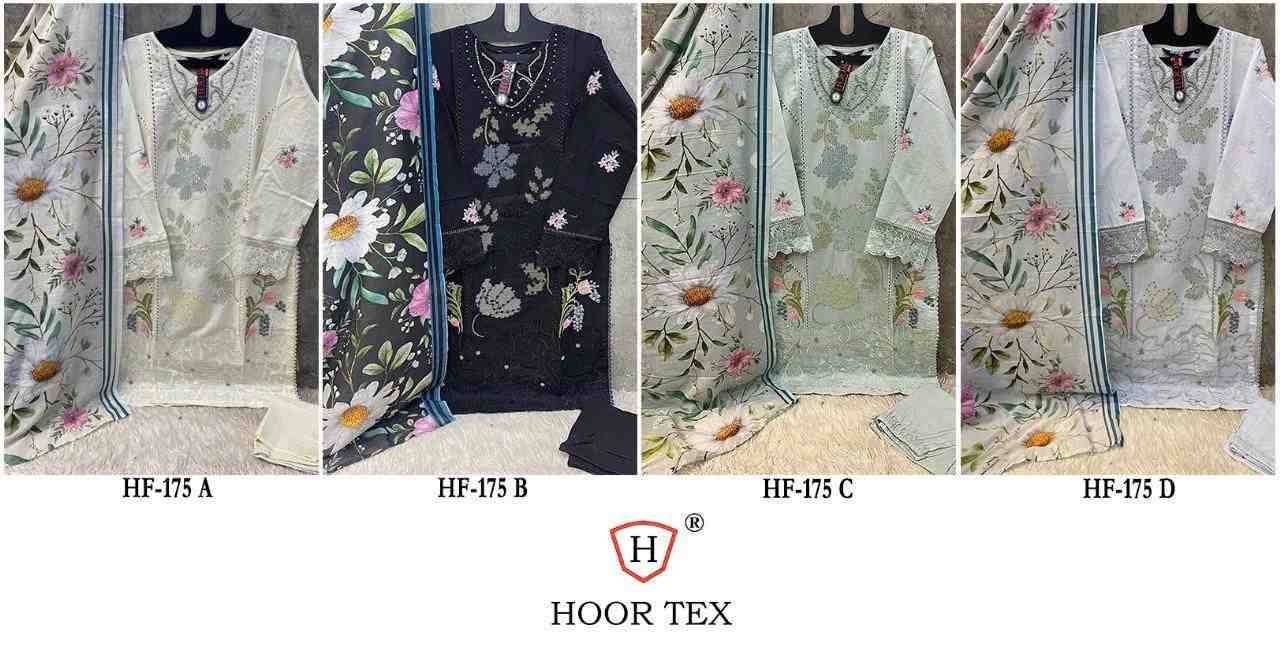 Hoor Tex Hit Design HF-175 Colours By Hoor Tex HF-175-A To HF-175-D Series Designer Festive Pakistani Suits Collection Beautiful Stylish Fancy Colorful Party Wear & Occasional Wear Heavy Cotton Embroidered Dresses At Wholesale Price