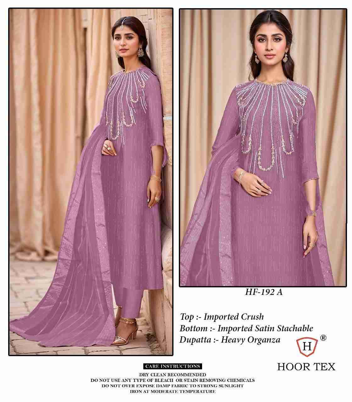 Hoor Tex Hit Design HF-192 Colours By Hoor Tex HF-192-A To HF-192-D Series Designer Festive Pakistani Suits Collection Beautiful Stylish Fancy Colorful Party Wear & Occasional Wear Imported Crush Dresses At Wholesale Price