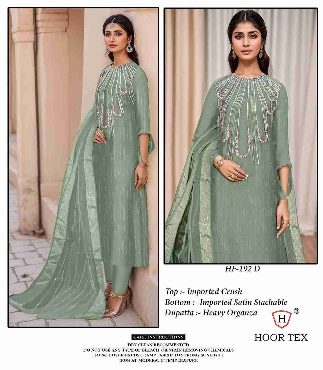 Hoor Tex Hit Design HF-192 Colours By Hoor Tex HF-192-A To HF-192-D Series Designer Festive Pakistani Suits Collection Beautiful Stylish Fancy Colorful Party Wear & Occasional Wear Imported Crush Dresses At Wholesale Price