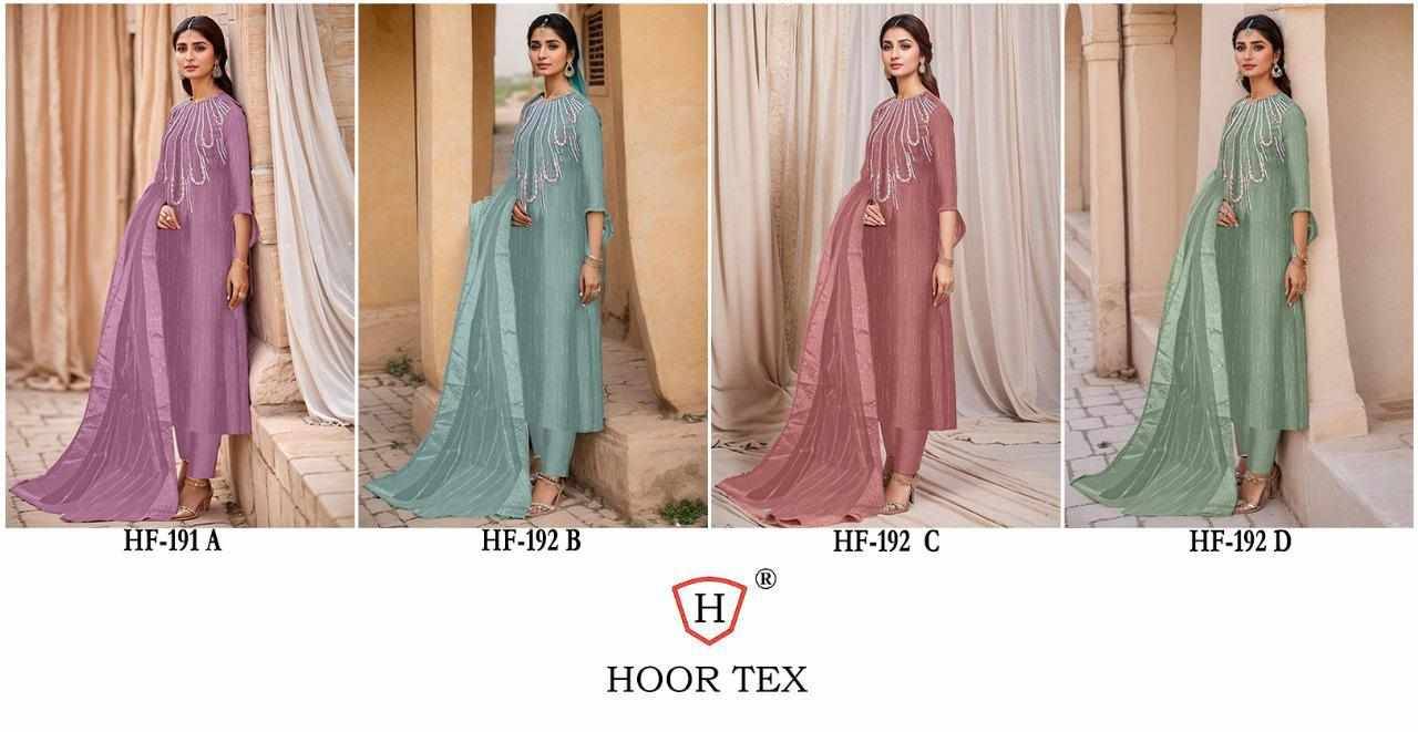 Hoor Tex Hit Design HF-192 Colours By Hoor Tex HF-192-A To HF-192-D Series Designer Festive Pakistani Suits Collection Beautiful Stylish Fancy Colorful Party Wear & Occasional Wear Imported Crush Dresses At Wholesale Price