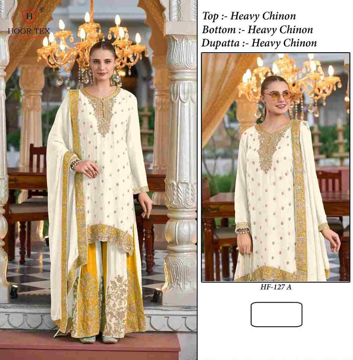 Hoor Tex Hit Design HF-127 Colours By Hoor Tex HF-127-A To HF-127-D Series Designer Festive Pakistani Suits Collection Beautiful Stylish Fancy Colorful Party Wear & Occasional Wear Heavy Chinnon Embroidered Dresses At Wholesale Price