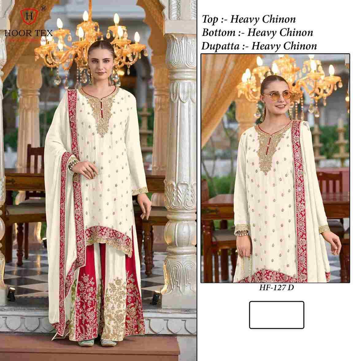 Hoor Tex Hit Design HF-127 Colours By Hoor Tex HF-127-A To HF-127-D Series Designer Festive Pakistani Suits Collection Beautiful Stylish Fancy Colorful Party Wear & Occasional Wear Heavy Chinnon Embroidered Dresses At Wholesale Price