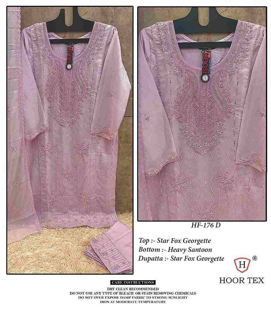 Hoor Tex Hit Design HF-176 Colours By Hoor Tex HF-176-A To HF-176-D Series Designer Festive Pakistani Suits Collection Beautiful Stylish Fancy Colorful Party Wear & Occasional Wear Faux Georgette Embroidered Dresses At Wholesale Price