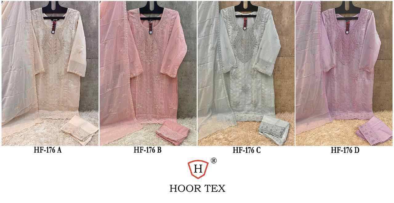 Hoor Tex Hit Design HF-176 Colours By Hoor Tex HF-176-A To HF-176-D Series Designer Festive Pakistani Suits Collection Beautiful Stylish Fancy Colorful Party Wear & Occasional Wear Faux Georgette Embroidered Dresses At Wholesale Price