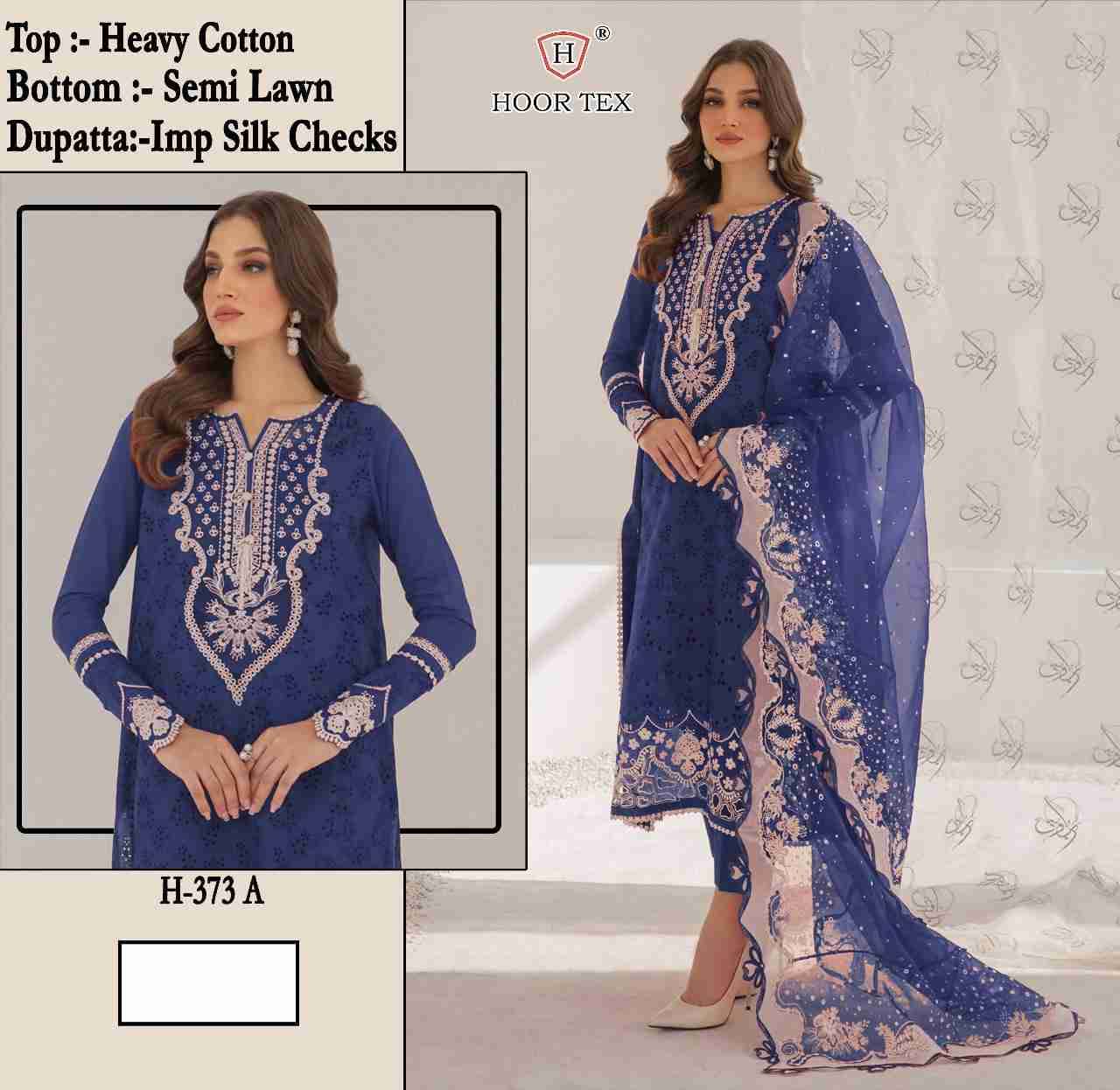 Hoor Tex Hit Design H-373 Colours By Hoor Tex H-373-A To H-373-C Series Designer Festive Pakistani Suits Collection Beautiful Stylish Fancy Colorful Party Wear & Occasional Wear Heavy Cotton With Embroidered Dresses At Wholesale Price
