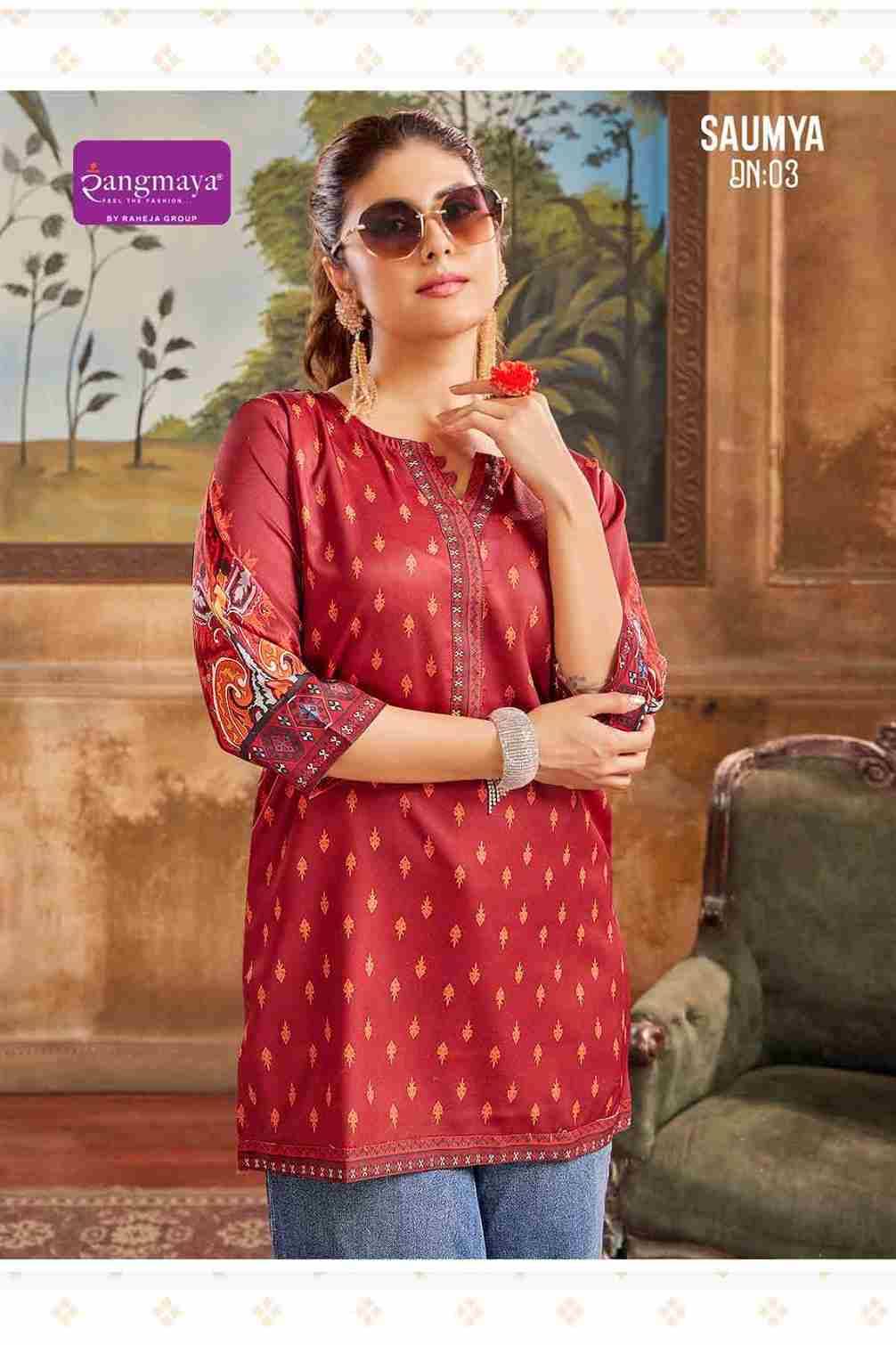 Saumya By Rangmaya 01 To 08 Series Designer Stylish Fancy Colorful Beautiful Party Wear & Ethnic Wear Collection Bombay Tops At Wholesale Price