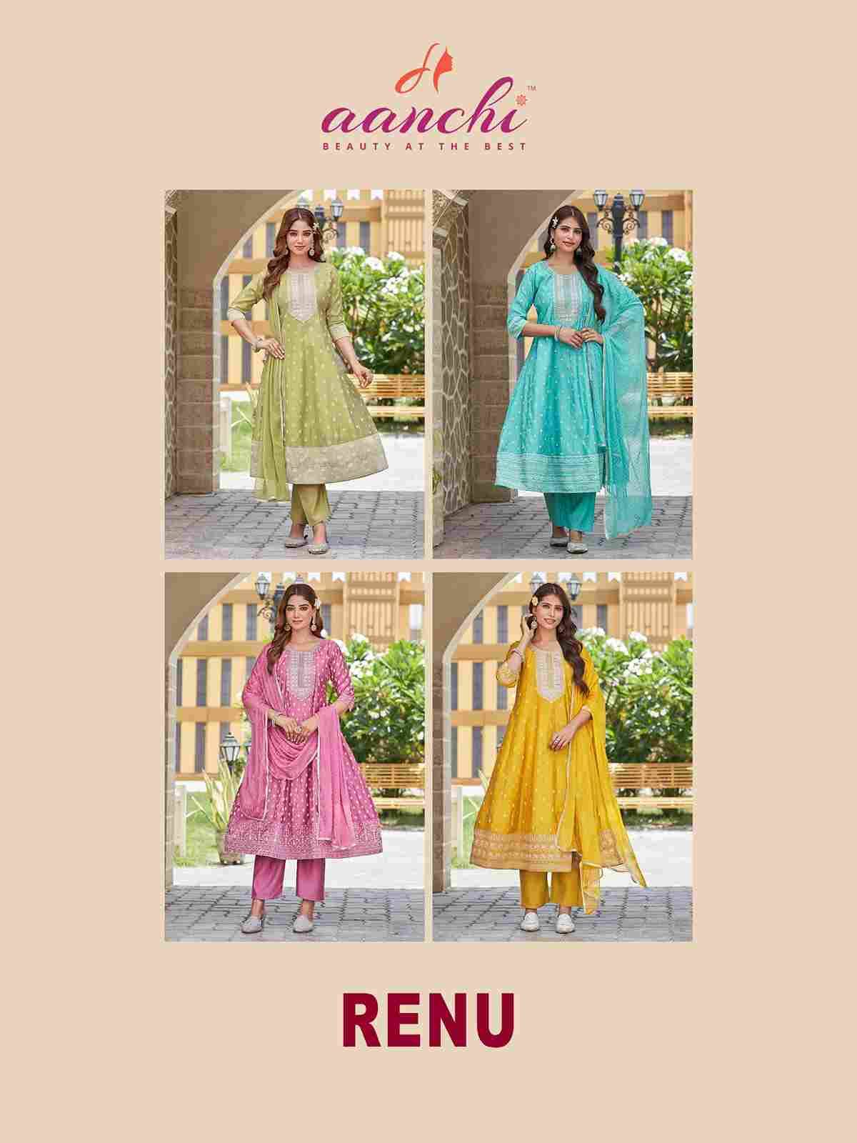 Renu By Aanchi 01 To 04 Series Beautiful Suits Colorful Stylish Fancy Casual Wear & Ethnic Wear Roman Silk Dresses At Wholesale Price