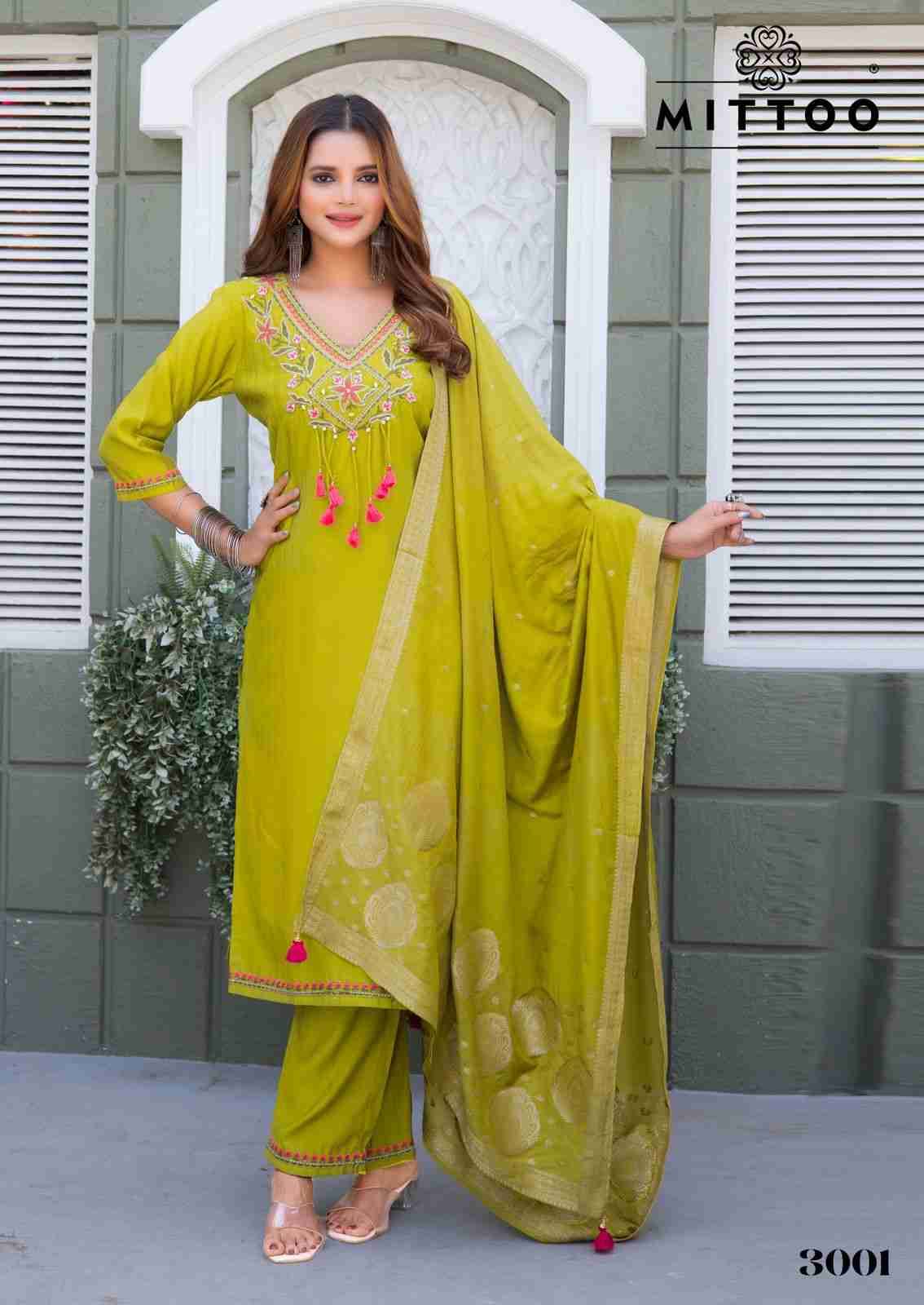 Mansa By Mittoo 3001 To 3006 Series Beautiful Stylish Festive Suits Fancy Colorful Casual Wear & Ethnic Wear & Ready To Wear Viscose Weaving Print Dresses At Wholesale Price