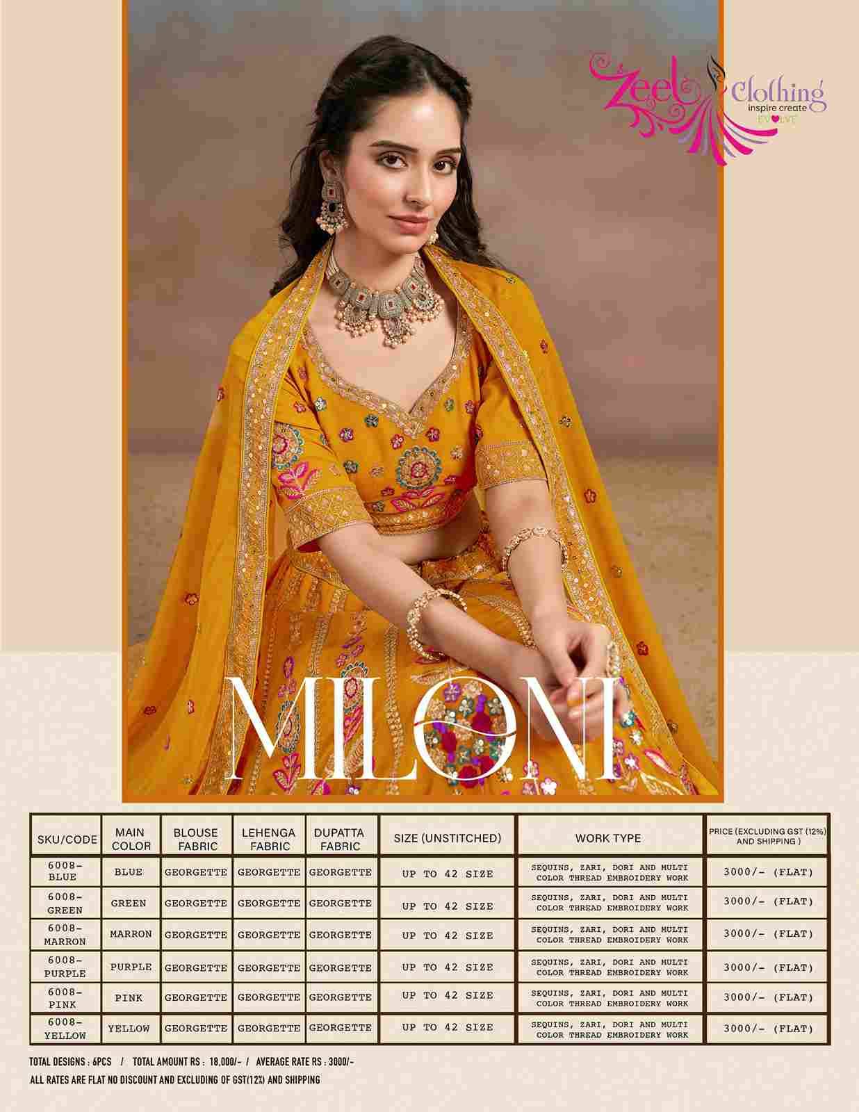 Miloni By Zeel Clothing 6008-A To 6008-F Series Designer Beautiful Collection Occasional Wear & Party Wear Georgette Embroidered Lehengas At Wholesale Price