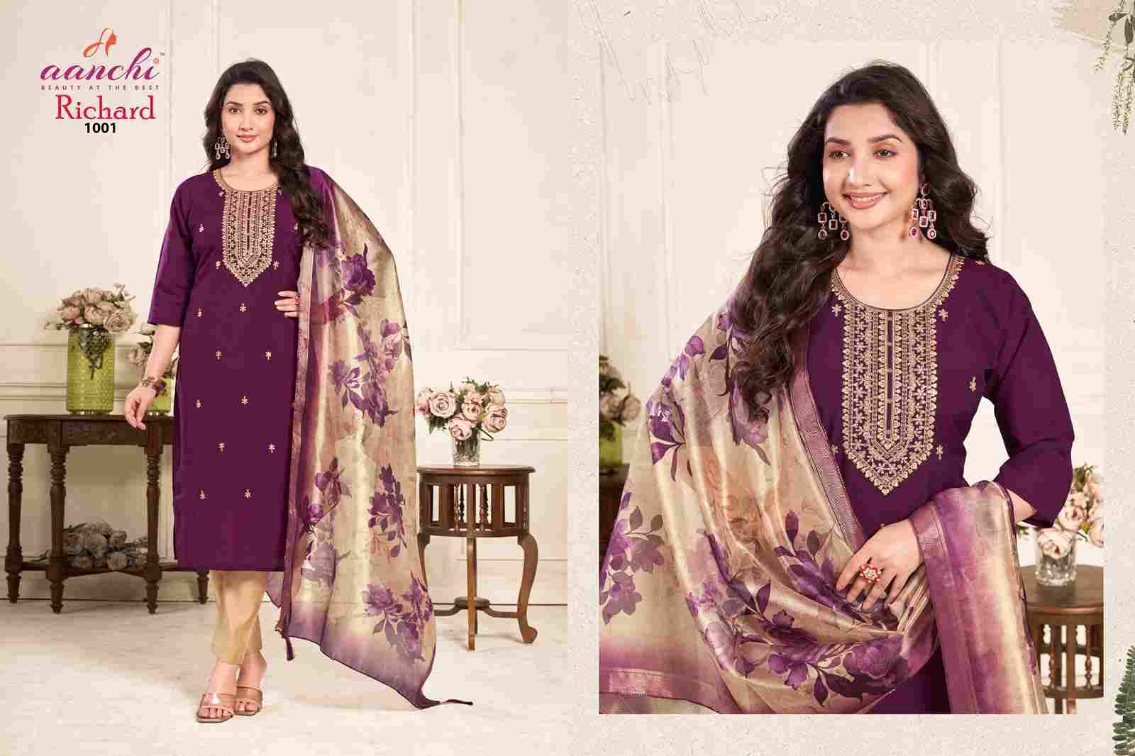 Richard By Aanchi 1001 To 1006 Series Beautiful Stylish Festive Suits Fancy Colorful Casual Wear & Ethnic Wear & Ready To Wear Roman Silk Print Dresses At Wholesale Price