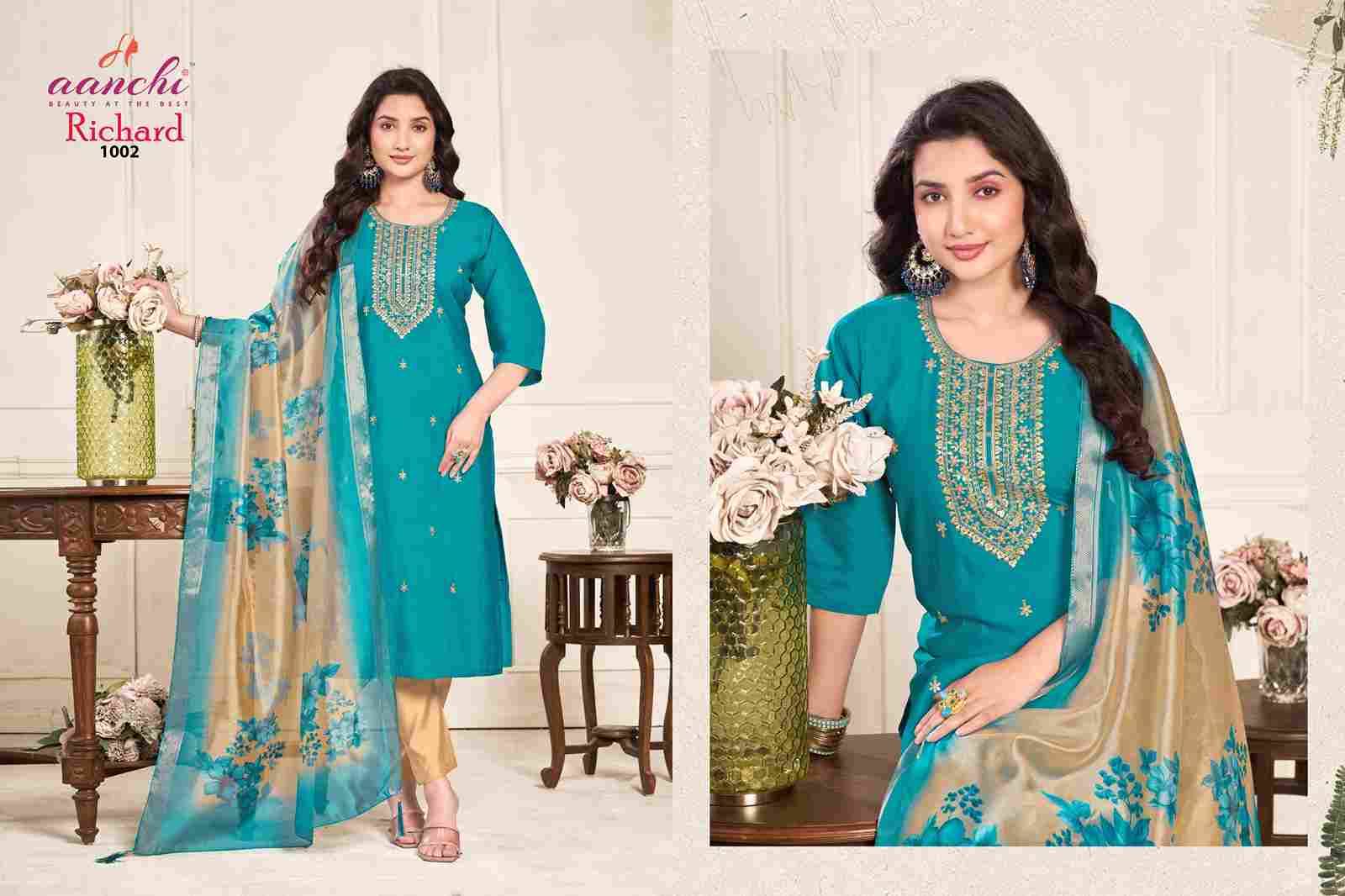 Richard By Aanchi 1001 To 1006 Series Beautiful Stylish Festive Suits Fancy Colorful Casual Wear & Ethnic Wear & Ready To Wear Roman Silk Print Dresses At Wholesale Price
