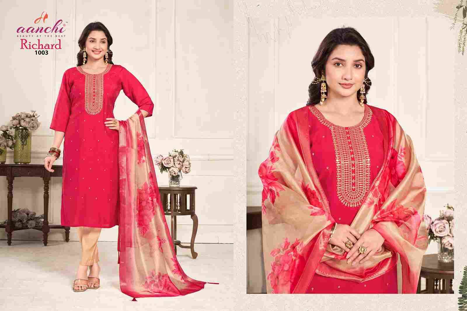 Richard By Aanchi 1001 To 1006 Series Beautiful Stylish Festive Suits Fancy Colorful Casual Wear & Ethnic Wear & Ready To Wear Roman Silk Print Dresses At Wholesale Price