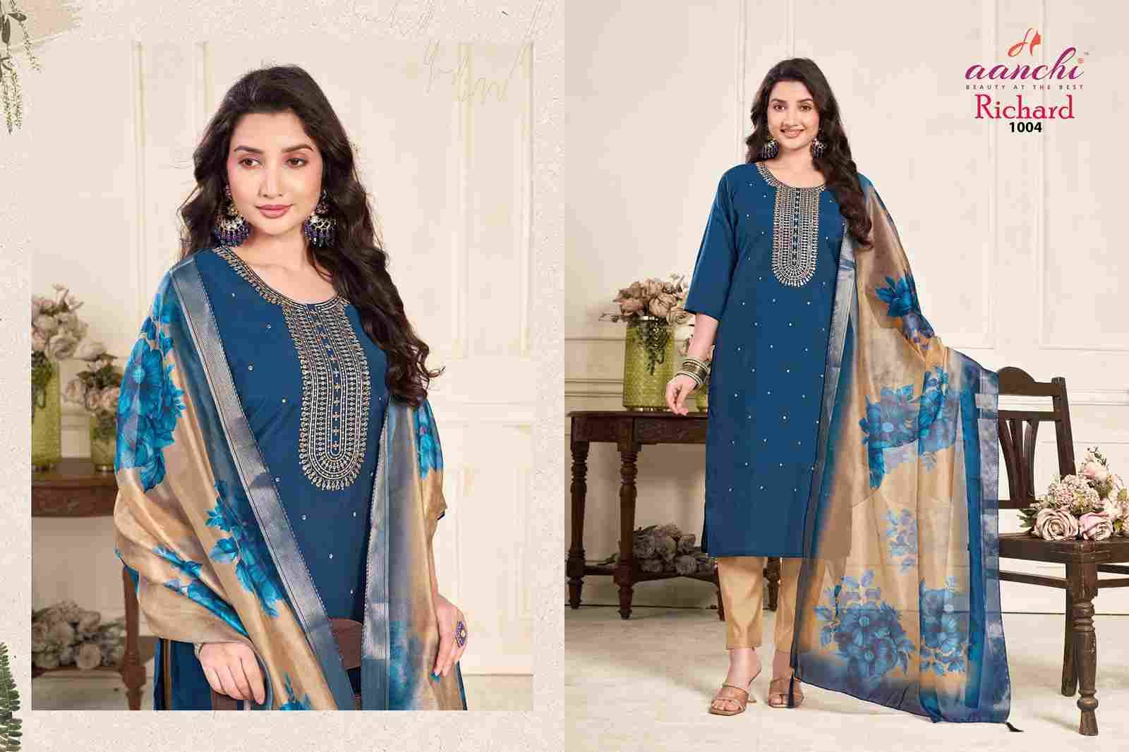 Richard By Aanchi 1001 To 1006 Series Beautiful Stylish Festive Suits Fancy Colorful Casual Wear & Ethnic Wear & Ready To Wear Roman Silk Print Dresses At Wholesale Price