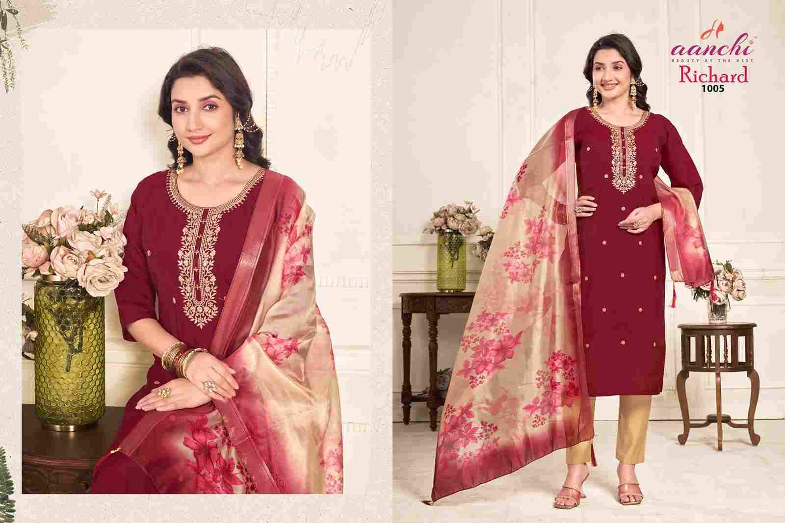 Richard By Aanchi 1001 To 1006 Series Beautiful Stylish Festive Suits Fancy Colorful Casual Wear & Ethnic Wear & Ready To Wear Roman Silk Print Dresses At Wholesale Price