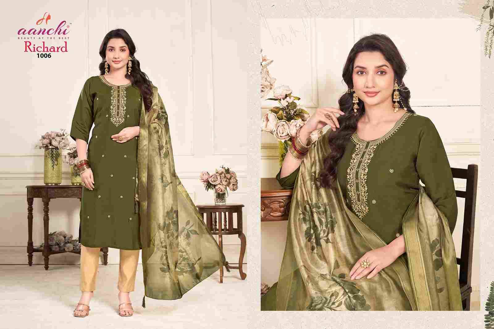 Richard By Aanchi 1001 To 1006 Series Beautiful Stylish Festive Suits Fancy Colorful Casual Wear & Ethnic Wear & Ready To Wear Roman Silk Print Dresses At Wholesale Price