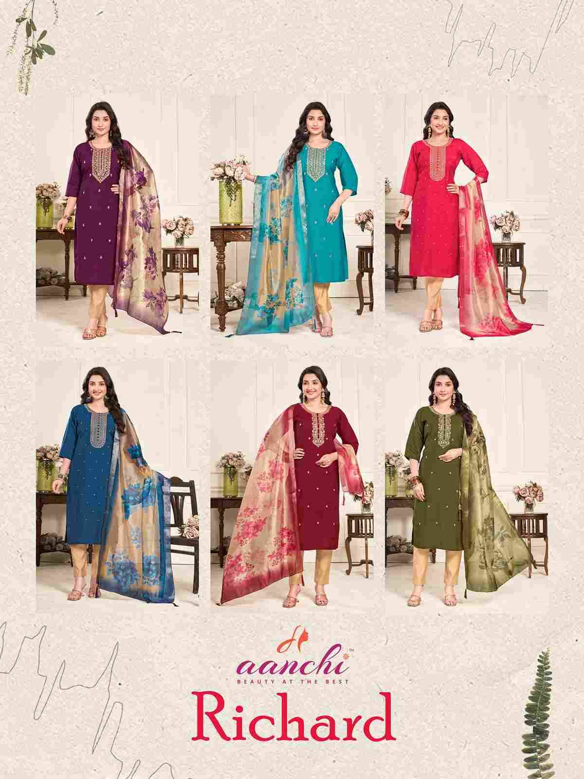 Richard By Aanchi 1001 To 1006 Series Beautiful Stylish Festive Suits Fancy Colorful Casual Wear & Ethnic Wear & Ready To Wear Roman Silk Print Dresses At Wholesale Price
