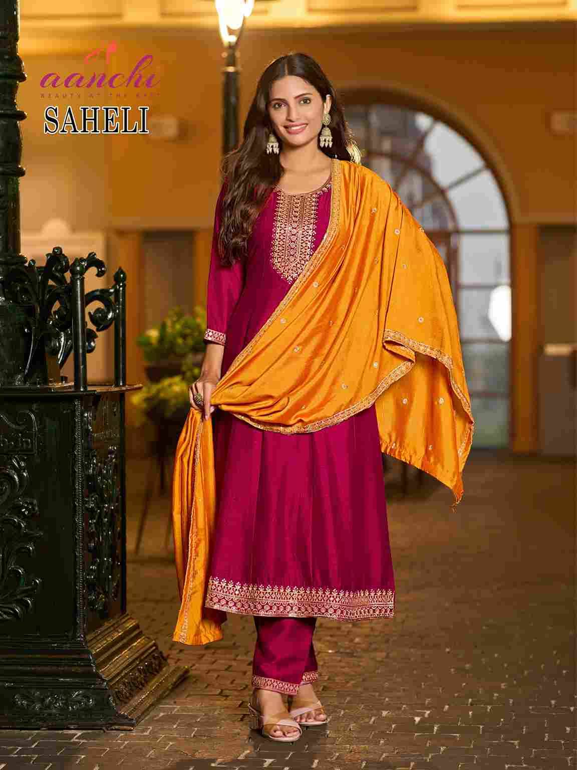 Saheli By Aanchi 01 To 04 Series Beautiful Suits Colorful Stylish Fancy Casual Wear & Ethnic Wear Vichitra Silk Dresses At Wholesale Price