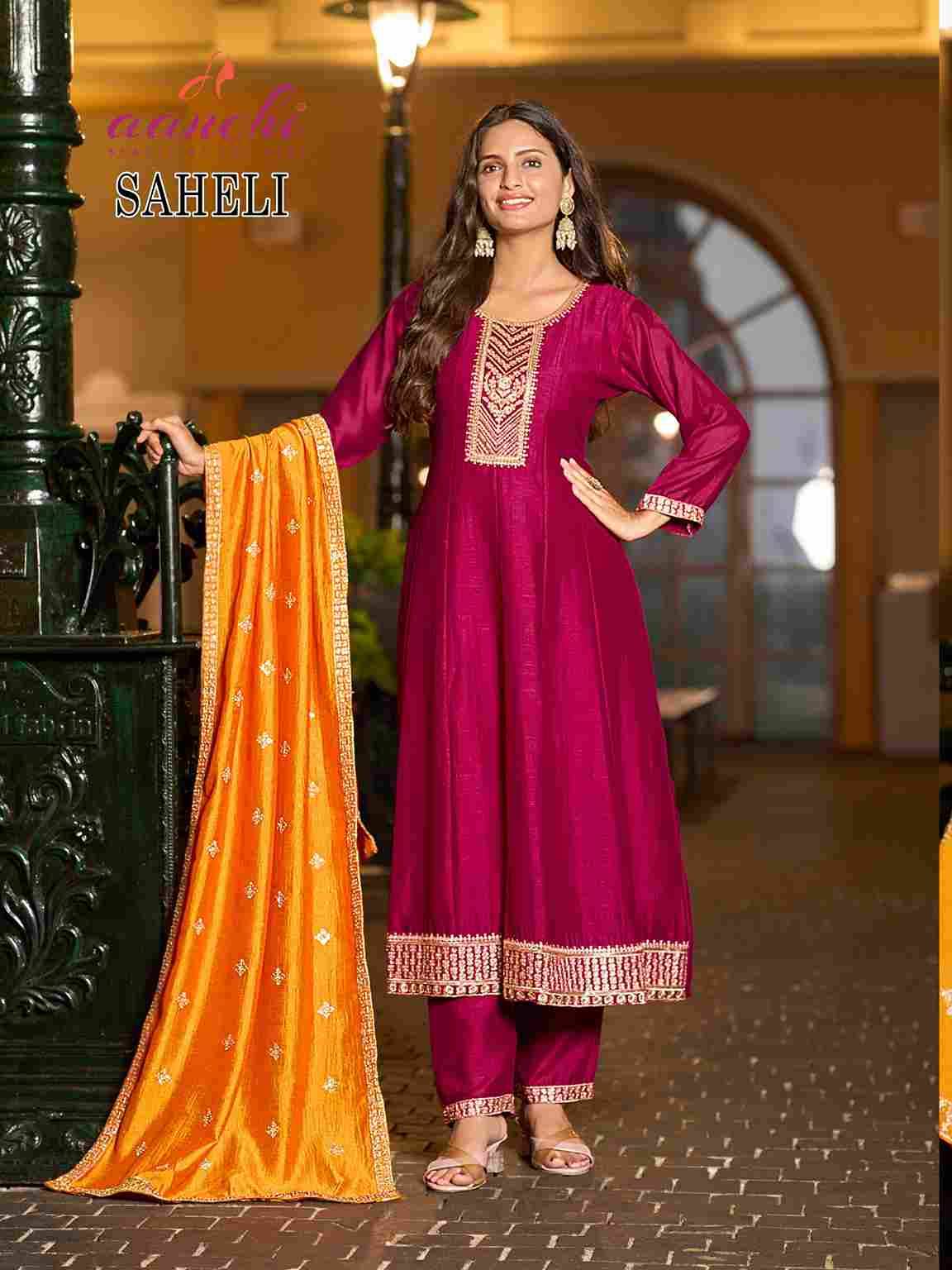 Saheli By Aanchi 01 To 04 Series Beautiful Suits Colorful Stylish Fancy Casual Wear & Ethnic Wear Vichitra Silk Dresses At Wholesale Price