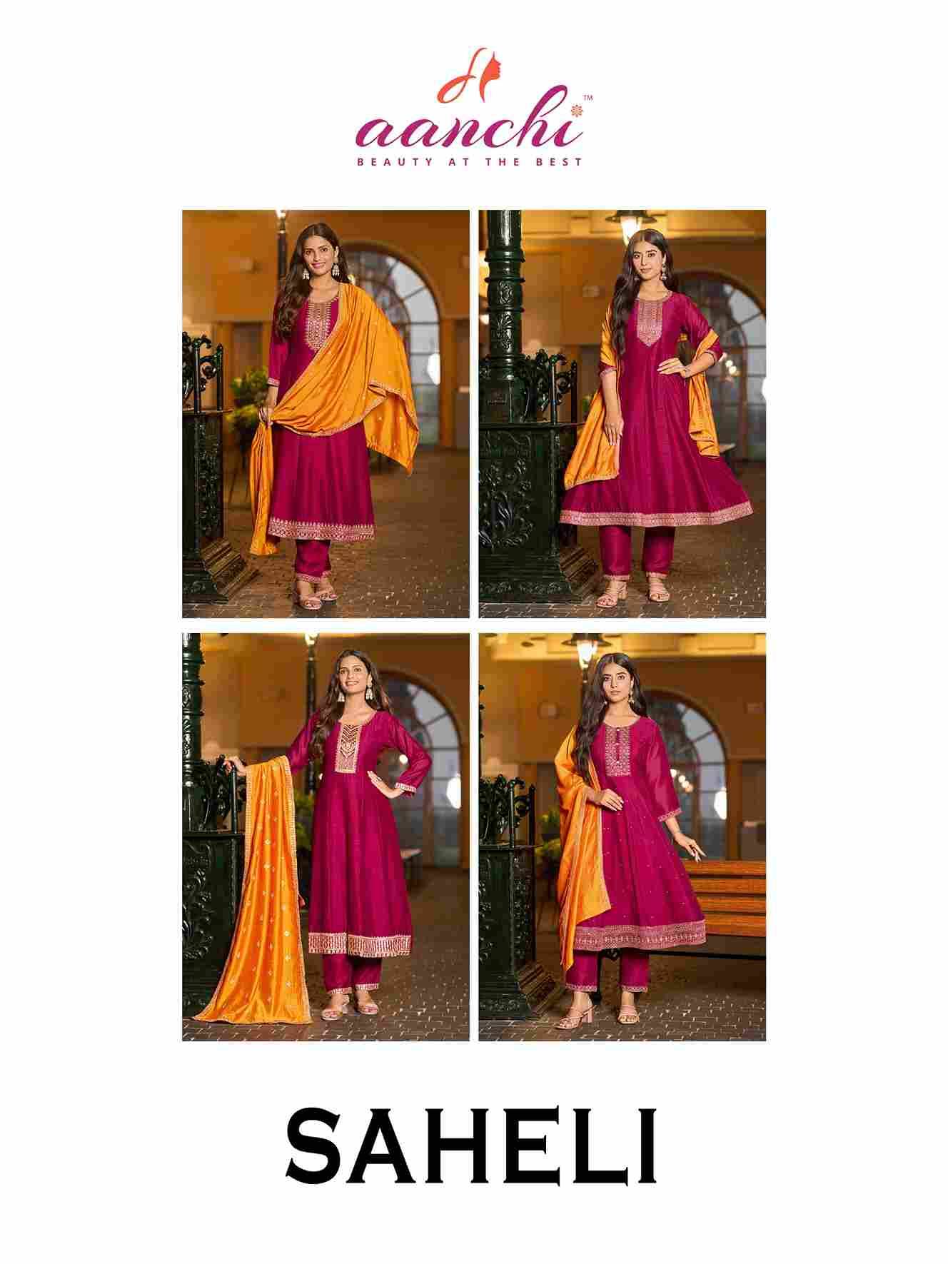 Saheli By Aanchi 01 To 04 Series Beautiful Suits Colorful Stylish Fancy Casual Wear & Ethnic Wear Vichitra Silk Dresses At Wholesale Price